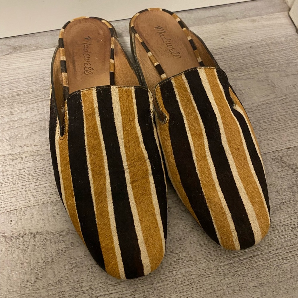 Madewell Neutral Stripe Calf Leather Willa Loafer Mules Sz. 9